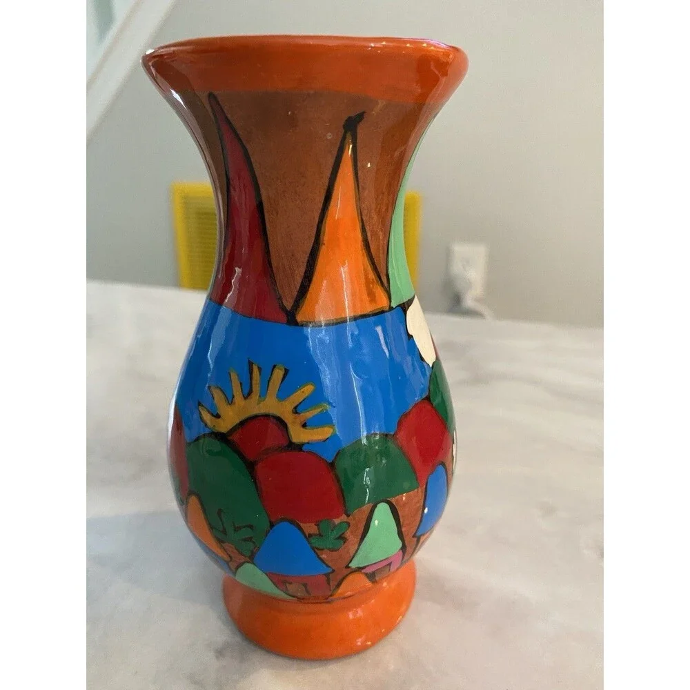 Vintage Mexican Folk Art Hand Painted Vase